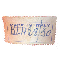 Made in Italy glass paper label, found on Barovier & Toso lamp.