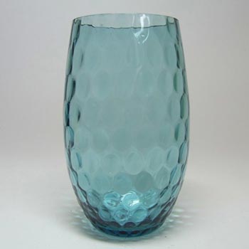 (image for) Borske Sklo 1950's Blue Glass Optical Ball Pattern Vase