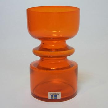 Lindshammar 1970's Swedish Orange Glass Vase - Labelled