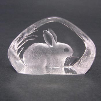 Mats Jonasson Glass Paperweight Rabbit Sculpture Signed