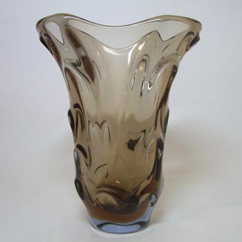 (image for) Skrdlovice #5630 Czech Amber & Blue Glass Vase by Jindrich Beránek