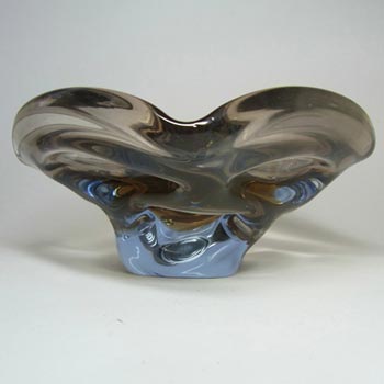 (image for) Skrdlovice #5547 Czech Amber & Blue Glass Bowl by Bohuslav Beránek