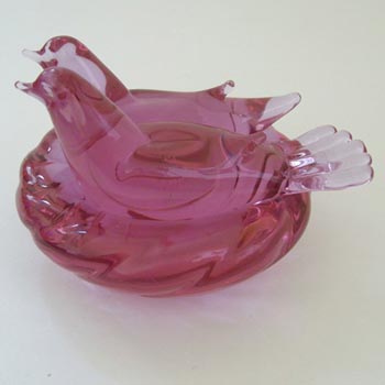 (image for) Archimede Seguso Murano Pink Glass Birds + Nest - Signed