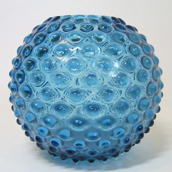 (image for) Borske Sklo 1950's Blue Glass Spherical 'Knobble' Vase