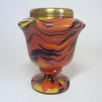 (image for) Czech Orange, Black + Yellow Spatter Glass Posy Vase