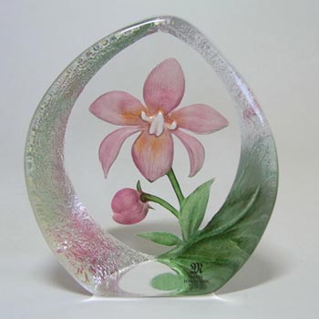 (image for) Mats Jonasson #33922 Glass Paperweight Orchid Sculpture Boxed