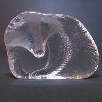 Mats Jonasson / Royal Krona #33644 Glass Badger Paperweight - Signed