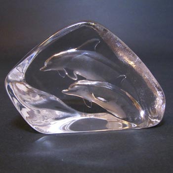 (image for) Mats Jonasson #3576 Glass Jumping Dolphins Paperweight - Signed