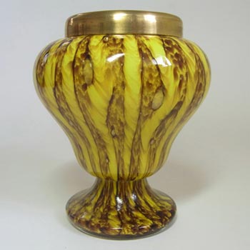(image for) Franz Welz Czech Yellow Glass 'Zig Zag Lines' Posy Vase