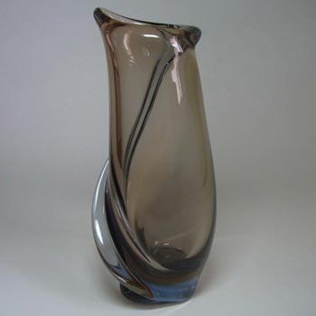 (image for) Skrdlovice #5645 Czech Amber & Blue Glass Vase by Emanuel Beránek
