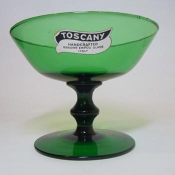 Empoli Verde Italian Green Glass Footed Bowl - Labelled