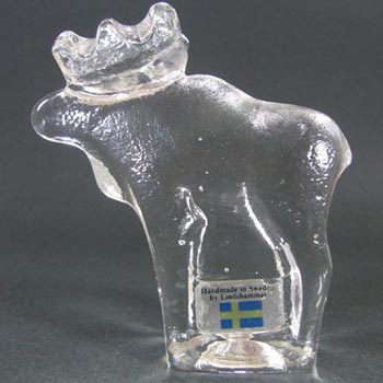 Lindshammar Swedish Glass Moose Paperweight - Labelled