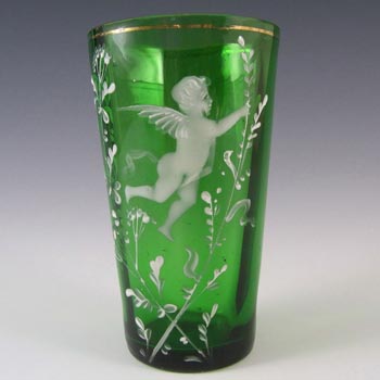 (image for) Mary Gregory Bohemian Hand Enamelled Green Glass Tumbler