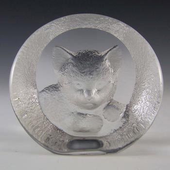 Mats Jonasson #9176 Glass Cat Paperweight - Signed