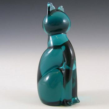 (image for) V Nason & C Murano Turquoise Glass Cat - Labelled + Signed