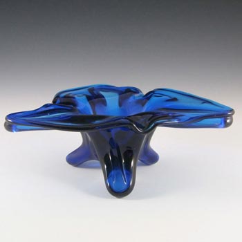 (image for) Unusual Blue Glass Organic Sculpture Bowl / Ashtray