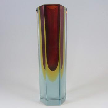 (image for) Large Murano Faceted Red Sommerso Glass Block Vase