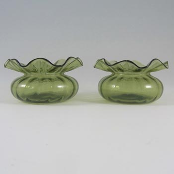 Pair of Victorian Green Glass Antique Posy Vases