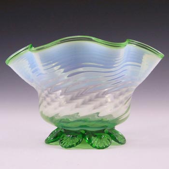 Victorian 1890's Green & Opalescent White Glass Bowl