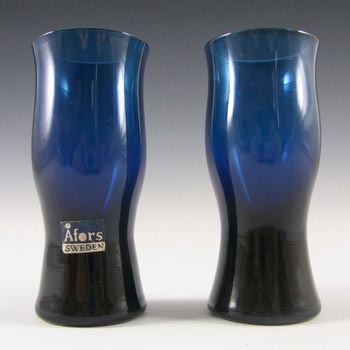(image for) Afors Pair of Swedish Blue Glass Vases - Labelled