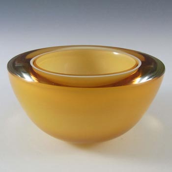(image for) Barbini Murano Amber & White Cased Glass Geode Bowl