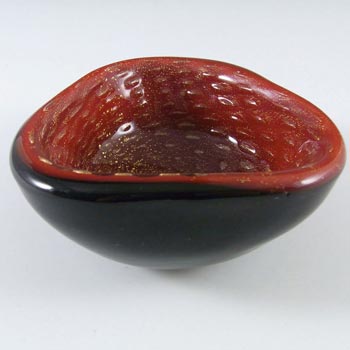 (image for) Barbini Murano Biomorphic Red & Black Glass Gold Leaf Bowl