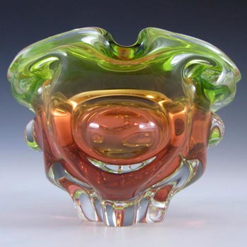 (image for) Chřibská #145/5/15 Czech Green & Orange Glass Ashtray Bowl