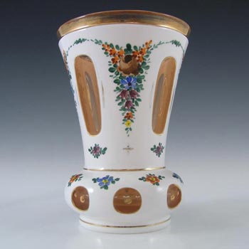 Crystalex Czech Enamelled Pink & White Overlay / Cut Glass Vase