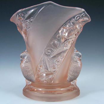 Brockwitz Art Deco Pink Glass 'Parakeet' Bird Vase
