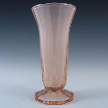 (image for) Jobling #11400 or Sowerby Pink Art Deco Glass Bird + Panel Vase