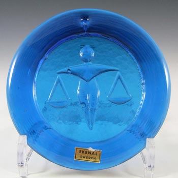 (image for) Ekenas Swedish Blue Glass Zodiac 'Libra' Suncatcher - Label