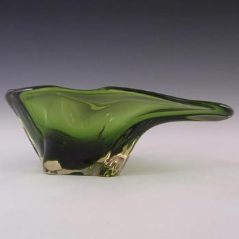 (image for) Harrachov Czech 1950s Green Glass Sculpture Bowl #5/3576