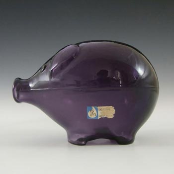 Lindshammar Swedish Purple Glass Piggy Bank by Gunnar Ander