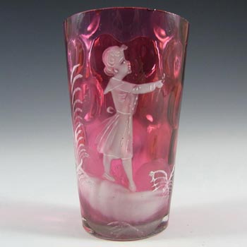 (image for) Mary Gregory Bohemian Hand Enamelled Cranberry Glass Tumbler