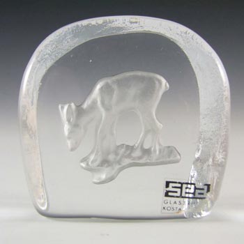(image for) Sea Glasbruk Glass Paperweight Fawn Sculpture - Label