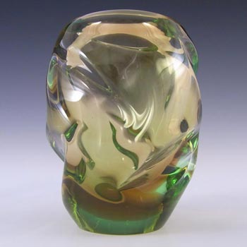 (image for) Skrdlovice #5530 Czech Amber & Green Glass Vase by Frantisek Zemek