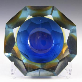 (image for) Large Murano Faceted Blue & Amber Sommerso Glass Bowl