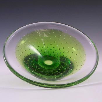 (image for) Thomas Webb Green Glass 'Flair' Bubble Bowl - Marked