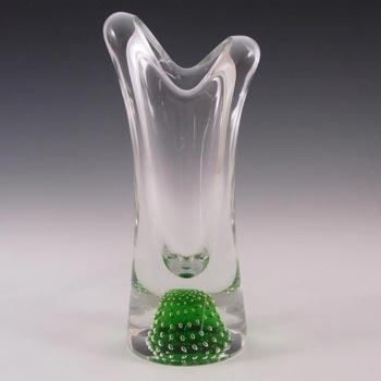(image for) Thomas Webb Green Glass 'Flair' Bubble Vase - Marked