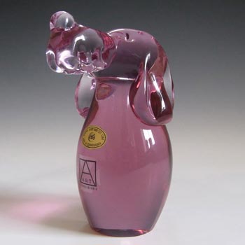 Zelezny Brod Czech Neodymium Pink Glass Dog - Label