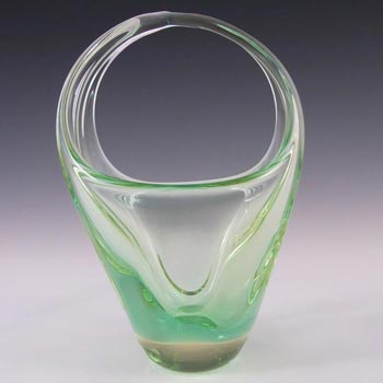 (image for) Zelezny Brod Czech Green + Citrine Glass Basket Sculpture