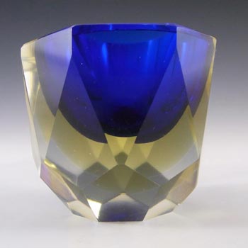 (image for) Murano Faceted Blue & Amber Sommerso Glass Block Bowl