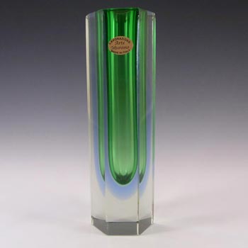 (image for) Murano 8" Faceted Green & Blue Sommerso Glass Block Vase