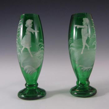 (image for) Mary Gregory Pair of Bohemian Hand Enamelled Glass Vases