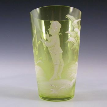 (image for) Mary Gregory Bohemian Hand Enamelled Green Glass Tumbler #3