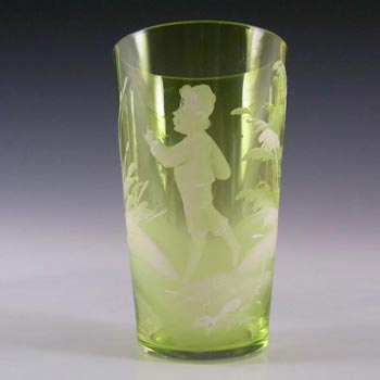 (image for) Mary Gregory Bohemian Hand Enamelled Green Glass Tumbler #2