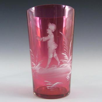 (image for) Mary Gregory Bohemian Hand Enamelled Cranberry Glass Tumbler