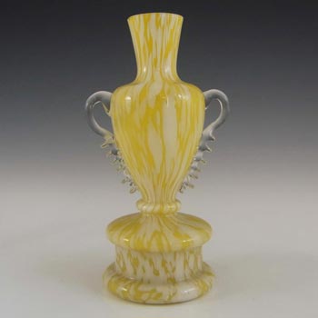 (image for) Welz Bohemian Lemon Yellow & White Spatter Glass Trophy Vase