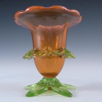 Victorian Cranberry Red + Uranium Green Glass Posy Vase