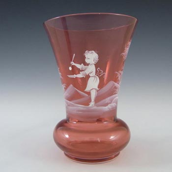 (image for) Mary Gregory Bohemian Hand Enamelled Cranberry Glass Vase